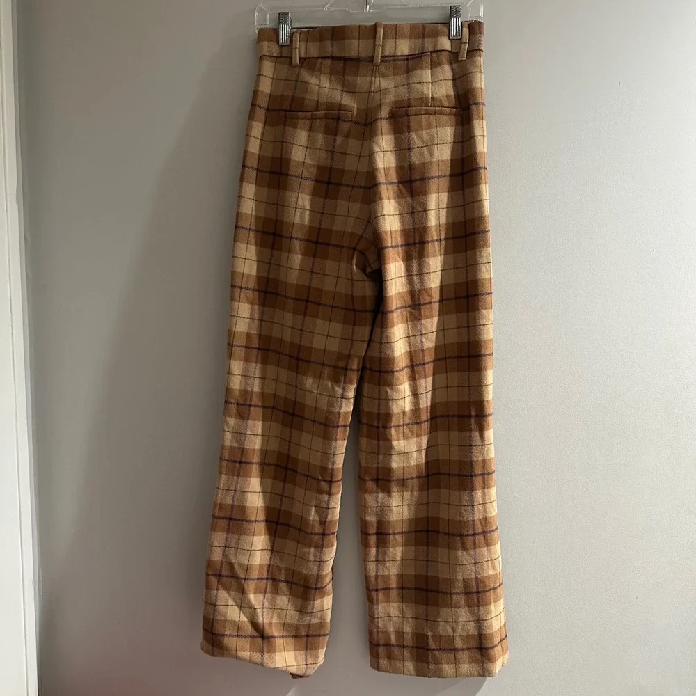 Wilfred Plaid Wide Leg Trousers Tan Brown Purple‎ High Waisted Size 6